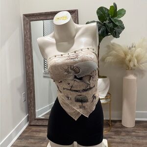 Beige Graphic Bandana Top